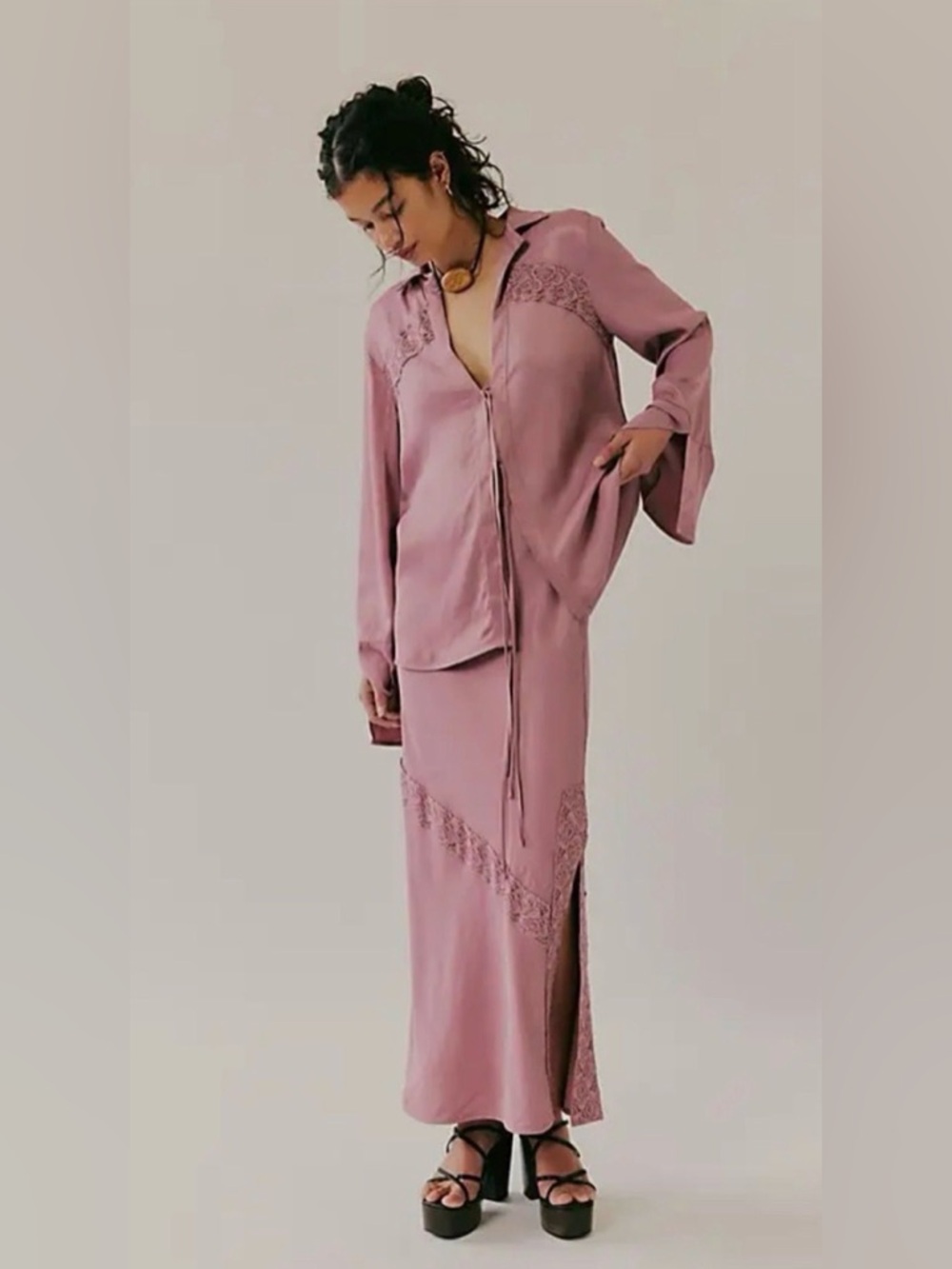 0008 Free People Nostalaia Rose Two-Piece Skirt Set in Mauve